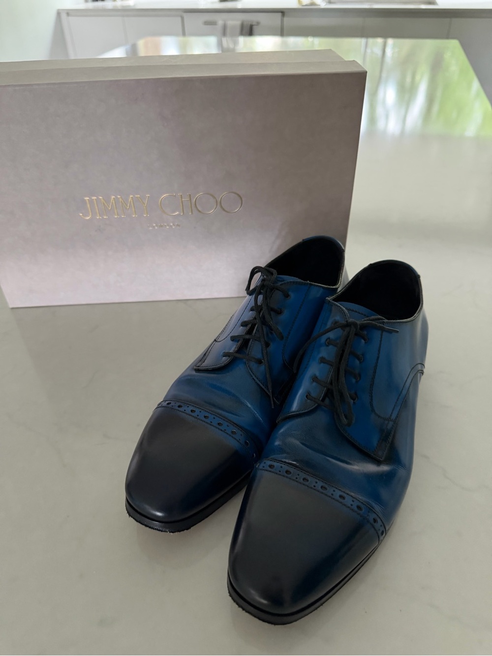 Jimmy Choo Men's Navy and Black Leather Cap-Toe Oxfords